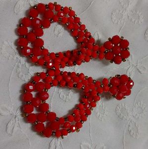 Vintage Red Beaded Clip-On Earrings