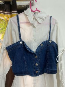 White Shirt With Blue Denim Top