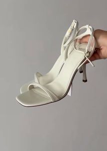 MANGO white Ankle Loop Slim Heels