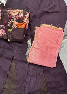 Floral Print Purple Kurta Set