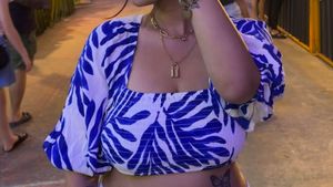 Blue &amp; White Leaf Print Crop Top