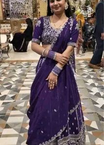 Georgette Embroidered Blue Semi-Stitched Lehenga