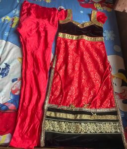 Girls' Red & Black Ethnic Dress