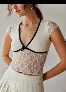 NewMe Lace Trim Top with Bow Detail Size-S