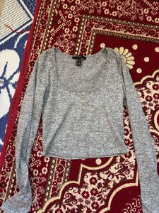 Gray Long Sleeve Crop Top