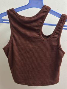 Cinnamon Brown Cut Out Crop Top