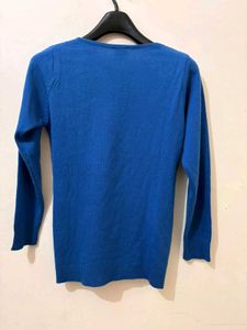 Blue Knit Top with Mesh Detail