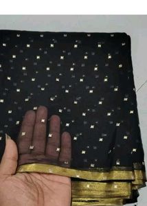 Elegant Black Polka Dot Saree.