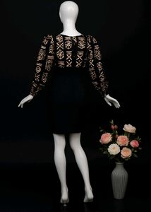 Patterned Blouse &amp; Black Skirt Set