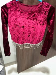Party Wear Red Velvet With rhinestone top
