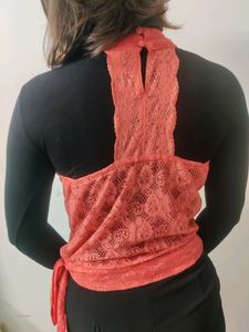 Ajio Net Peach Top Sleeve Less