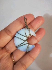Fire Opal Crystal Pendant Moon Shaped