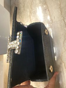 Embellished Mini Black Clutch with Pearl Handle
