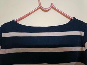 Black And Beige Strip Winter Wear Top