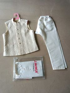 Boys cream kurta pajama with jacket