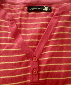 Pretty Pink Sweater With Yellow Horizontal Strips