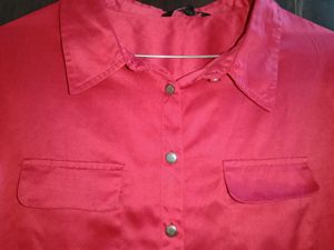 Elegant Red Satin Button-Down Shirt