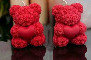 Red Rose Teddy Bear Candle - Handmade