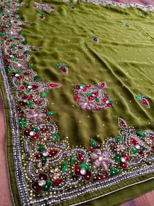 mehandi Green heavy handwork Saree