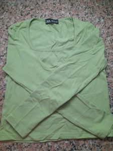 Zara Sea Green  +v Neck Brown Top Combo