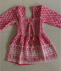Pink Embroidered Chikankari Short Kutri