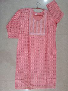 Printed Kurti With Neck Embroidery To Bottom Lace