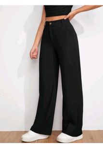 KOTTY Women Regular Fit Black Wide Leg Trousers