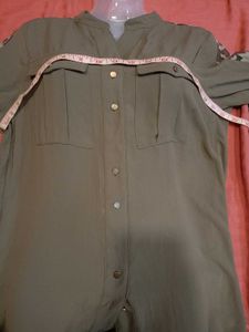(Cover Story)Olive Shirt With Printed Sleeve Panel