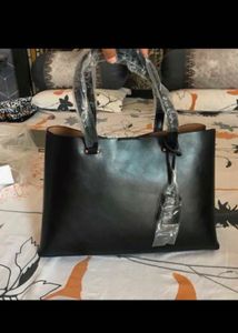Mango Minimalist Black Leather Tote Bag