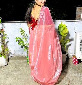 Elegant peach Saree with Velvet Blouse