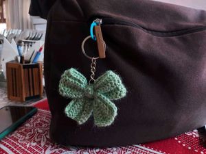 Green Bow Crochet Keychain