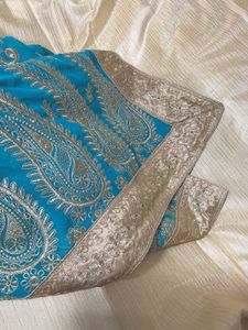 Heavy embroidery sea green saree