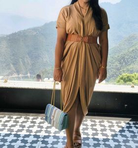 Tan Draped Dress without Belt