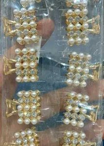 2 Pearl &amp; Gold Studded Mini Hair Clutcher Combo