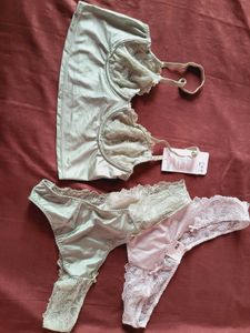H&amp;M Satin Thong Set Of 2 With Bralette 32B