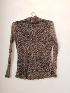 leopard print turtle neck mesh top.