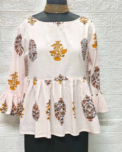 Jaipuri Floral Print Mini Cotton Kurta + Freebie