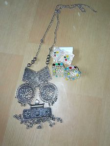 Earring And Boho Oxidised Necklace Combo
