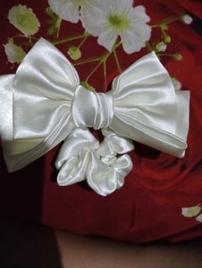 Silver Satin Bow Hair Clip
