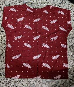 Burgundy Feather Print T-shirt Crop Top