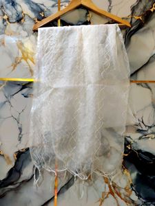 white transparent duppata with embroidery