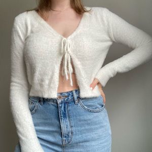 Hollister Coquette Fuzzy Sweater Cardigan Bow XS