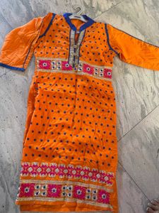 designer orange straight kurti