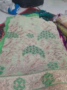 Elegant Green Embroidered Saree