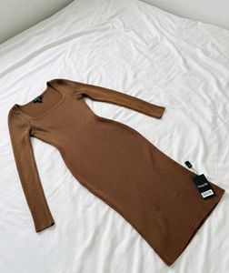 With Tag Brown Knit Bodycon Dress