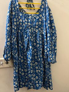 Blue Floral Babydoll Mini Dress