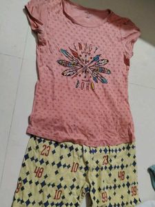 Pink Boho Tee & Number Print Shorts Set