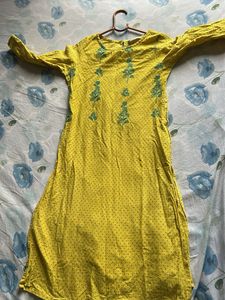Yellow Embroidered Kurti