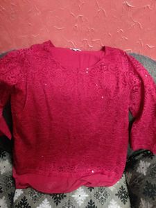 Red Lace Sequin Top