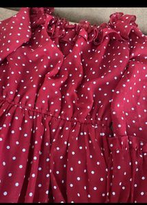 Maroon &amp; White Off-Shoulder Georgette Empire Dre